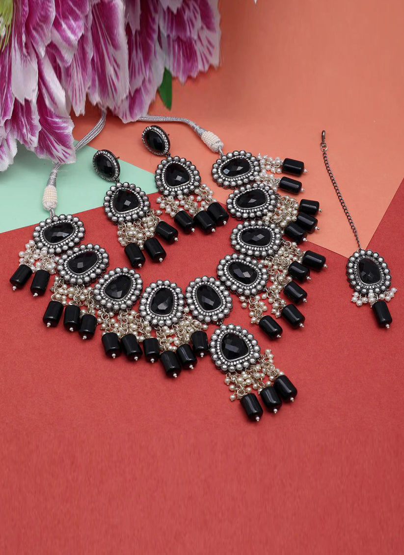 Black Premium American Diamond Necklaces Set