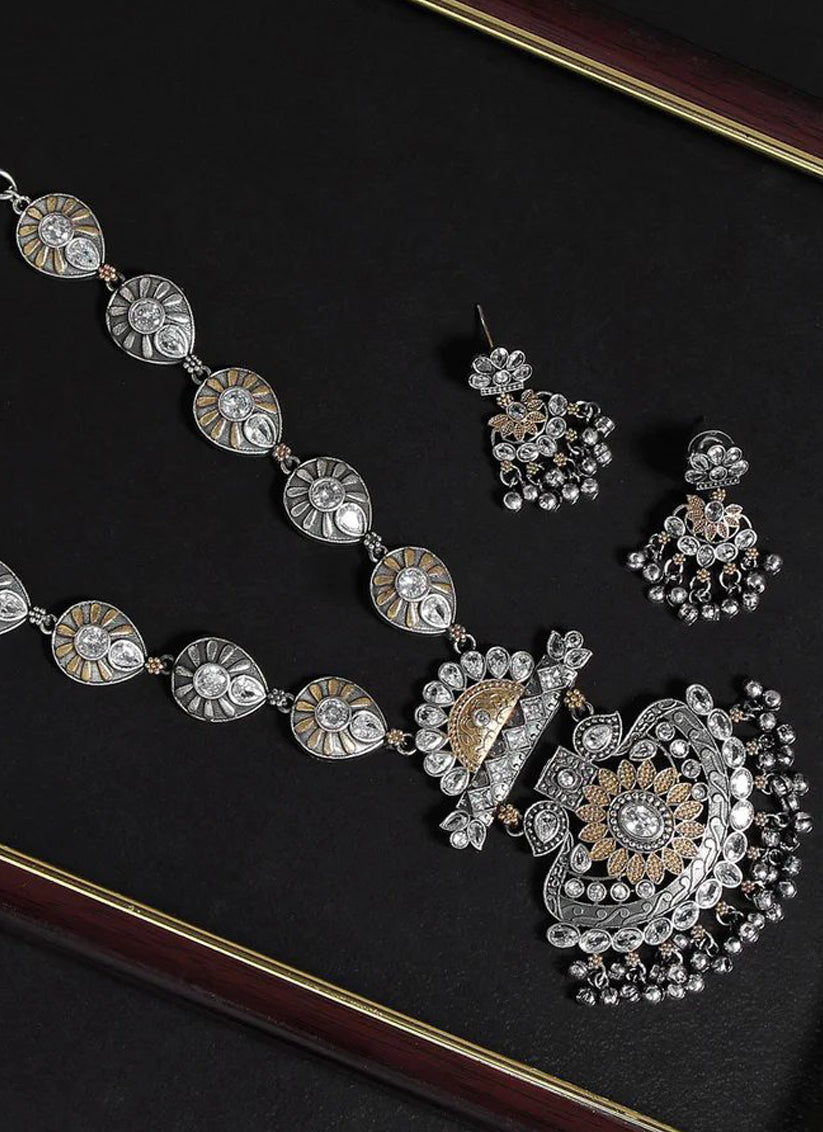 White Premium Oxidised Necklace Set