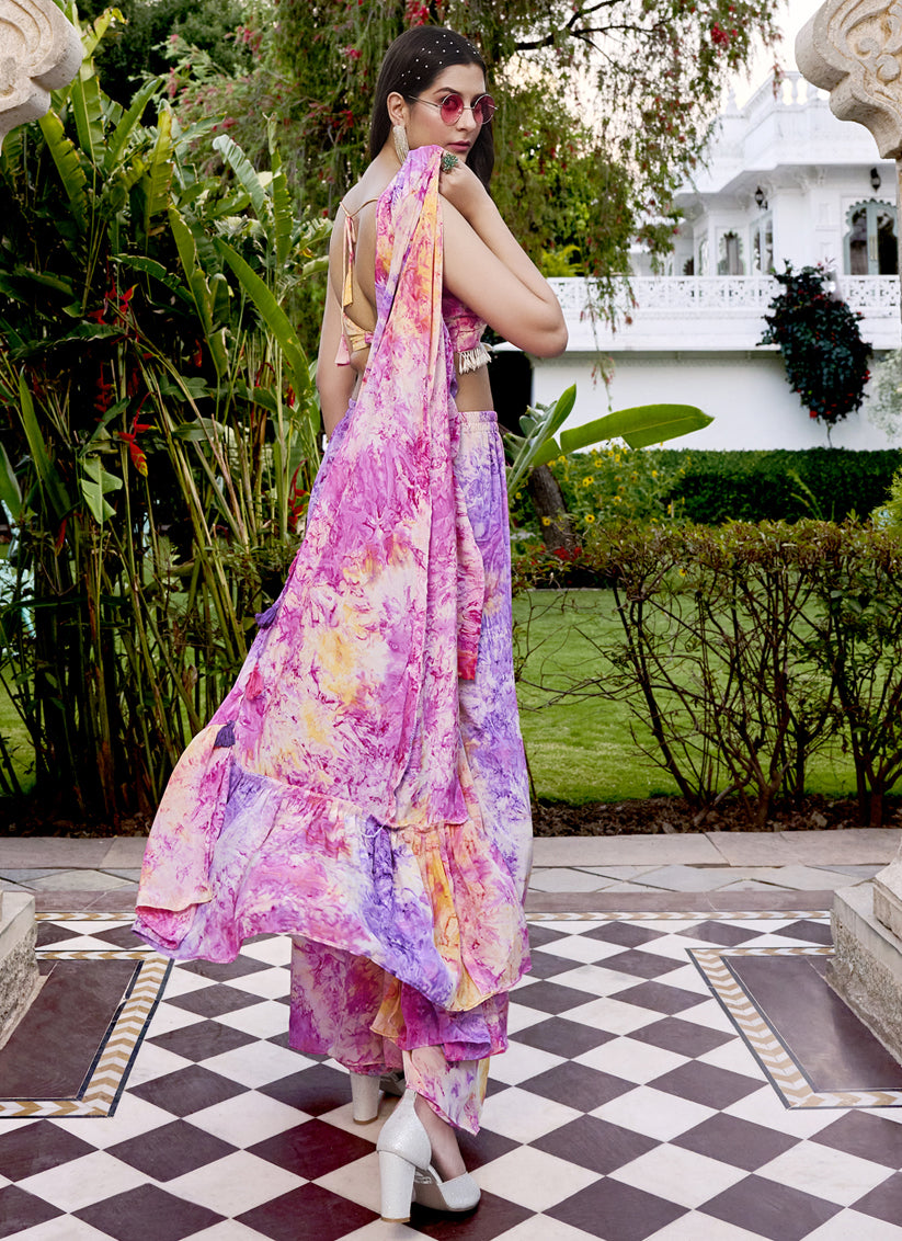 Multicolor Silk Printed IndoWestern