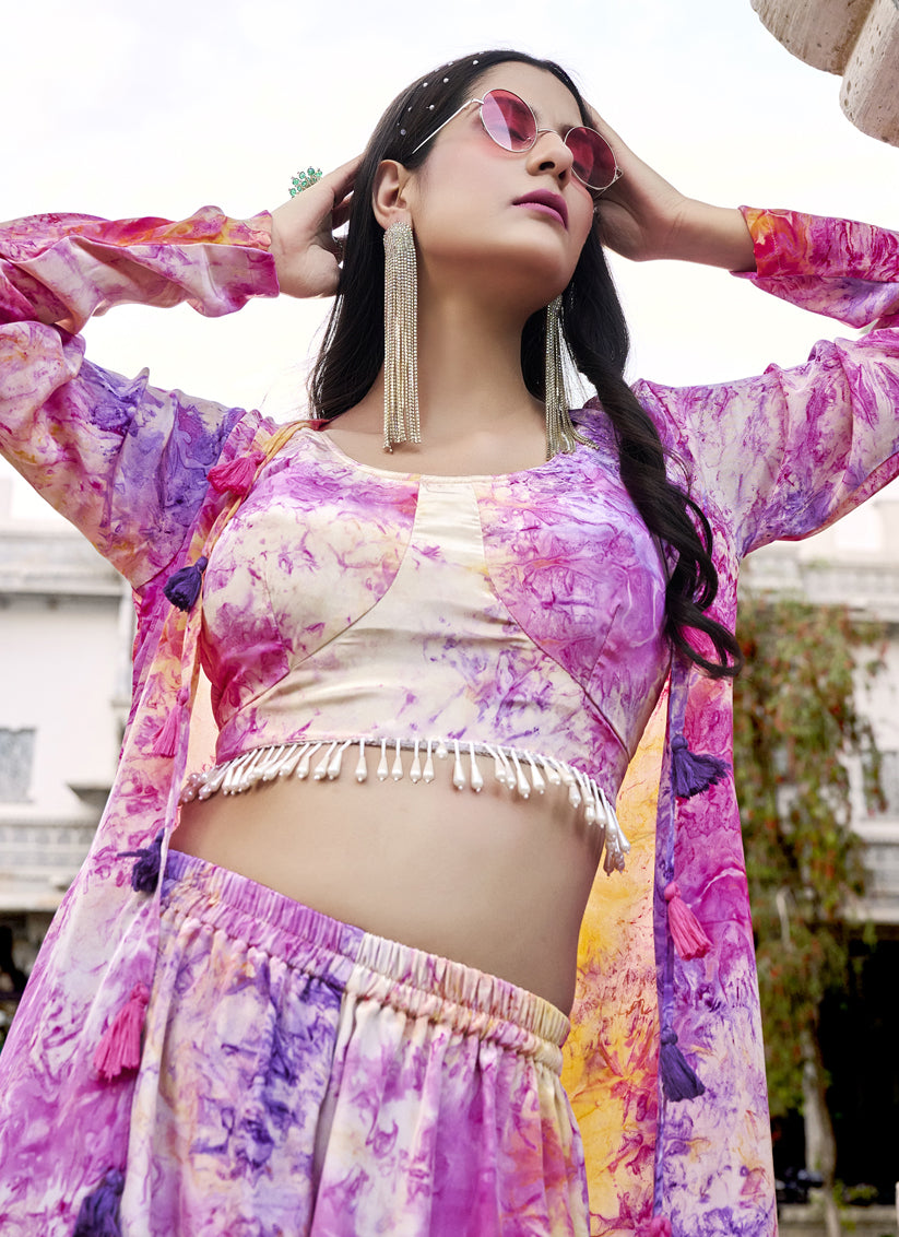 Multicolor Silk Printed IndoWestern