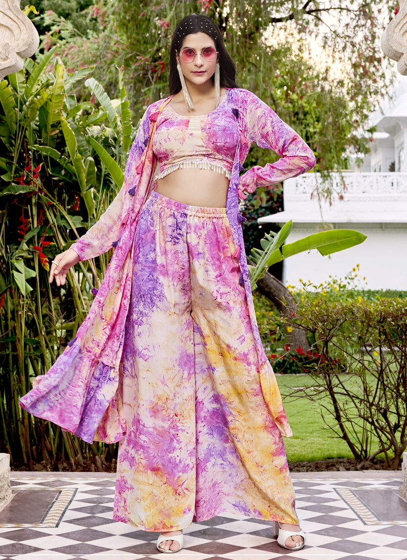 Multicolor Silk Printed IndoWestern