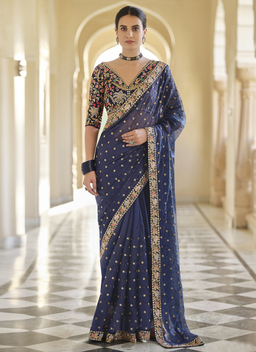 Blue Silk Sequence Designer Saree – TDO Australia