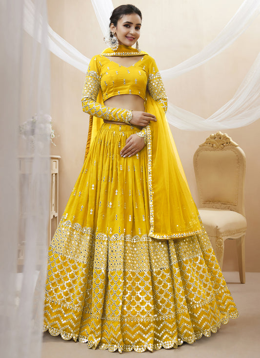 Sunny Yellow Georgette Embroidered Lehenga Choli