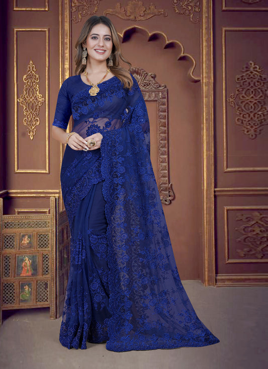 Royal Blue Net Party Wear Saree