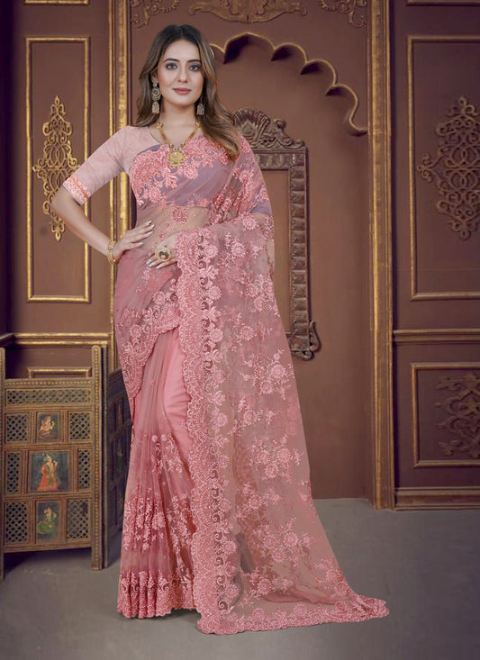 Coal Pink Net Party Wear Saree