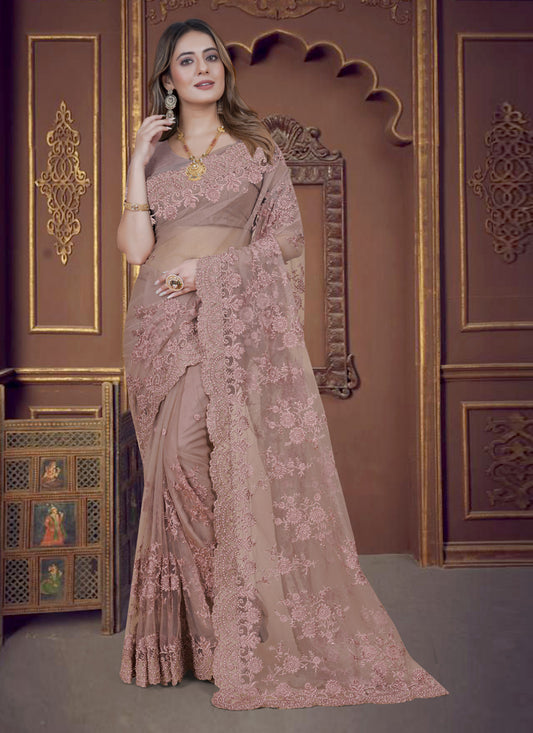 Mauve Net Party Wear Saree