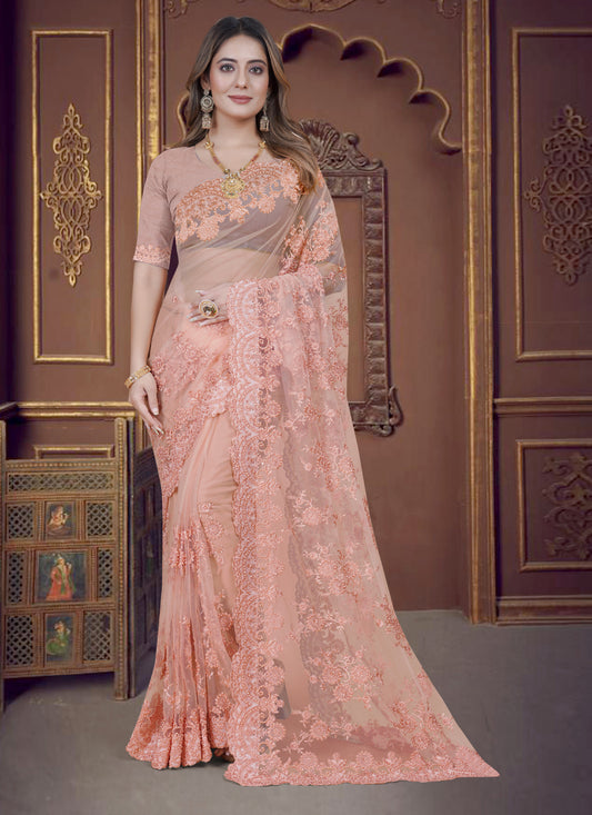 Peach Net Party Wear Saree