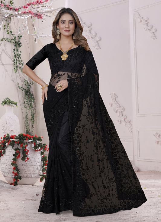 Black Net Heavy Embroidred Saree