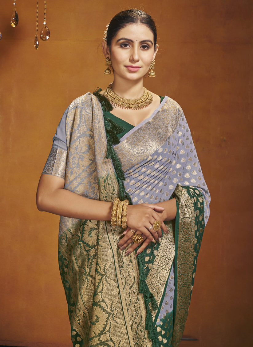 Green and Grey Georgette Festival Saree