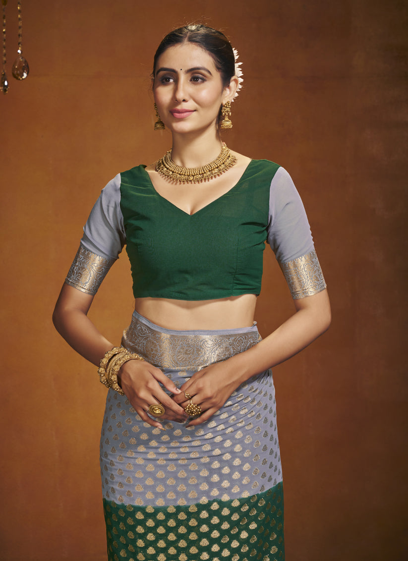 Green and Grey Georgette Festival Saree