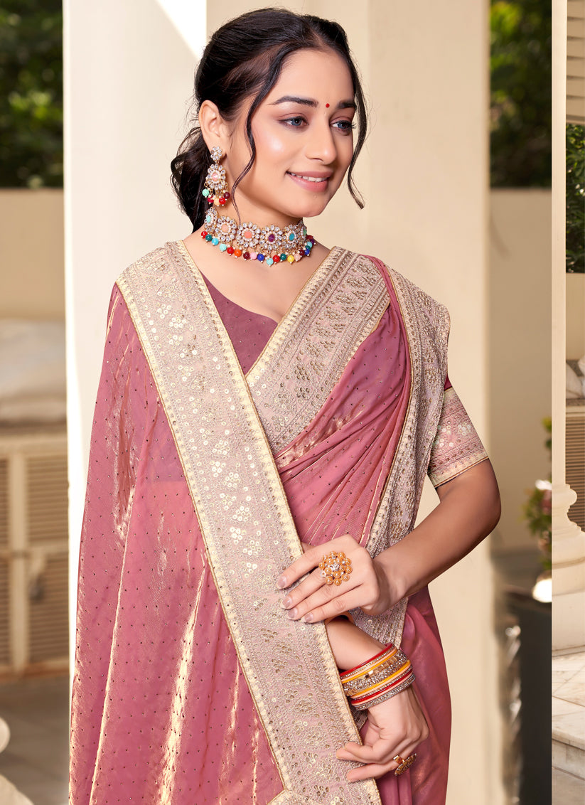 Rouge Pink Silk Party Wear Saree