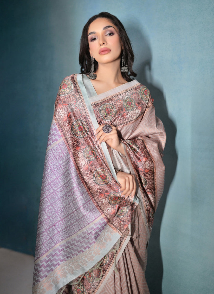 Beige Cotton Silk Zari Woven Saree