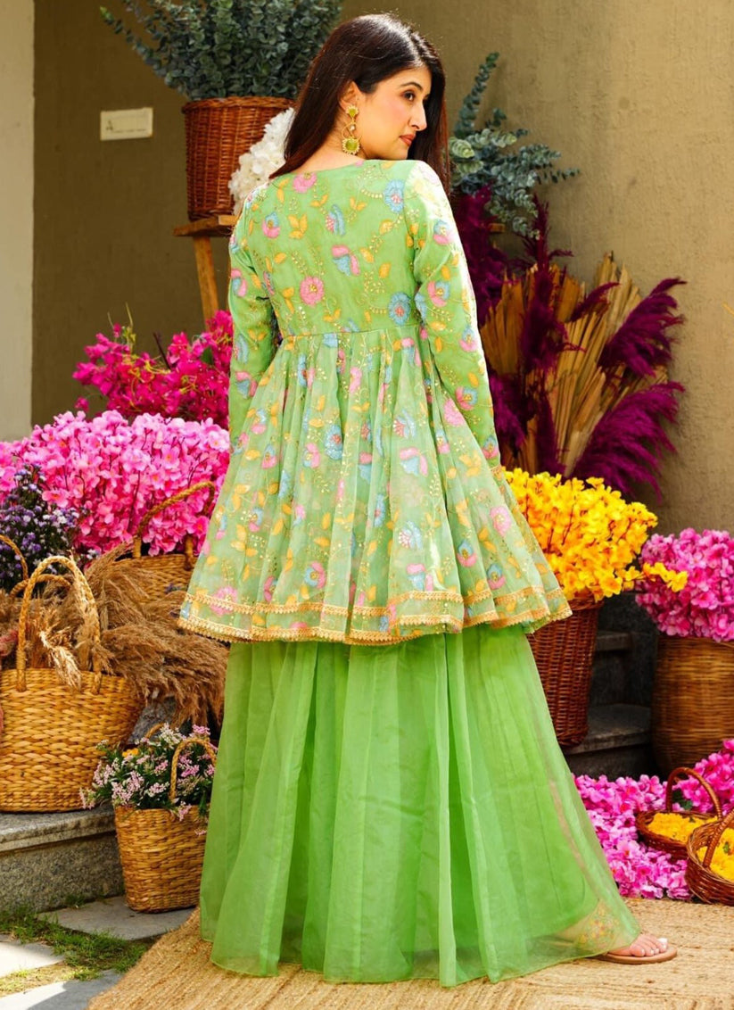Pista Green Organza Readymade Wedding Sarara Suit