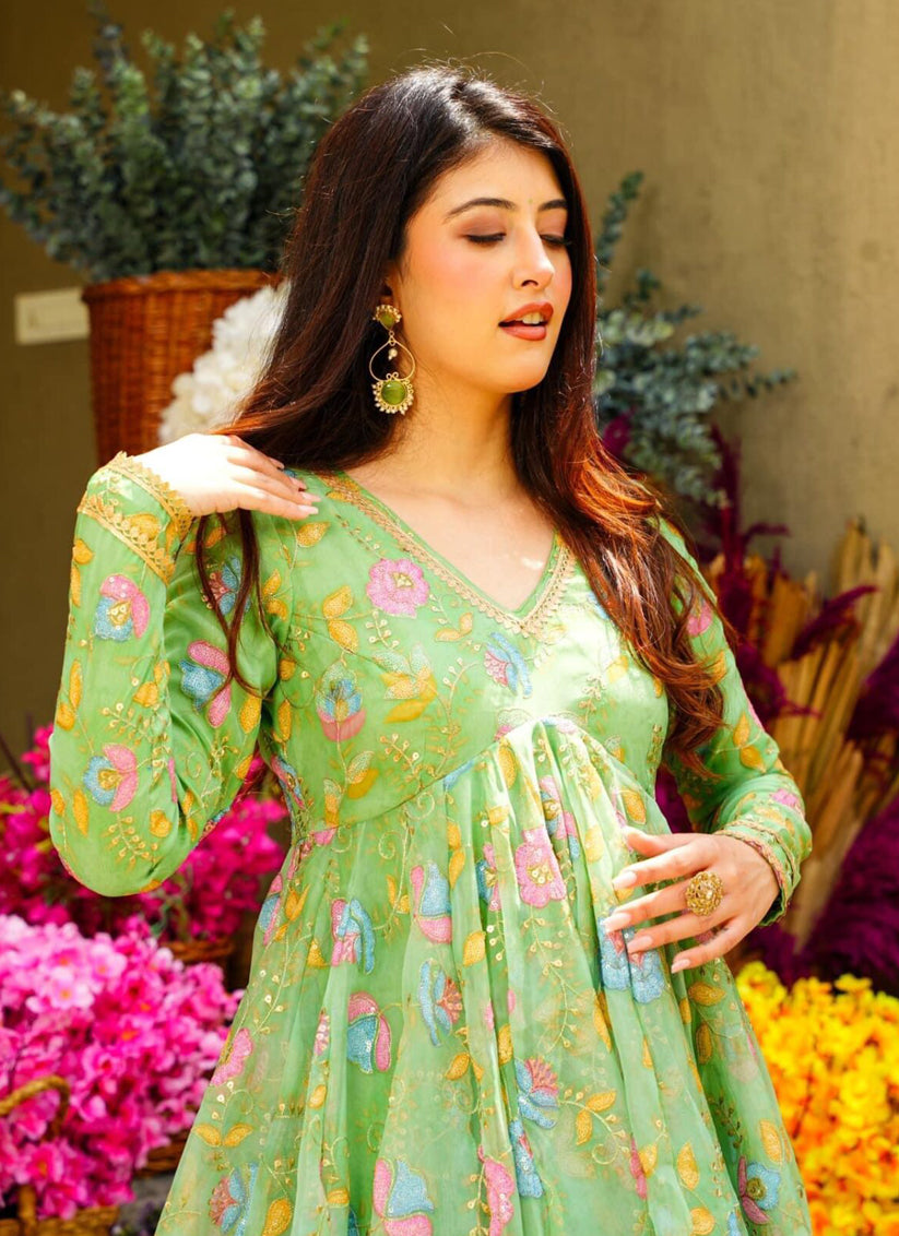 Pista Green Organza Readymade Wedding Sarara Suit