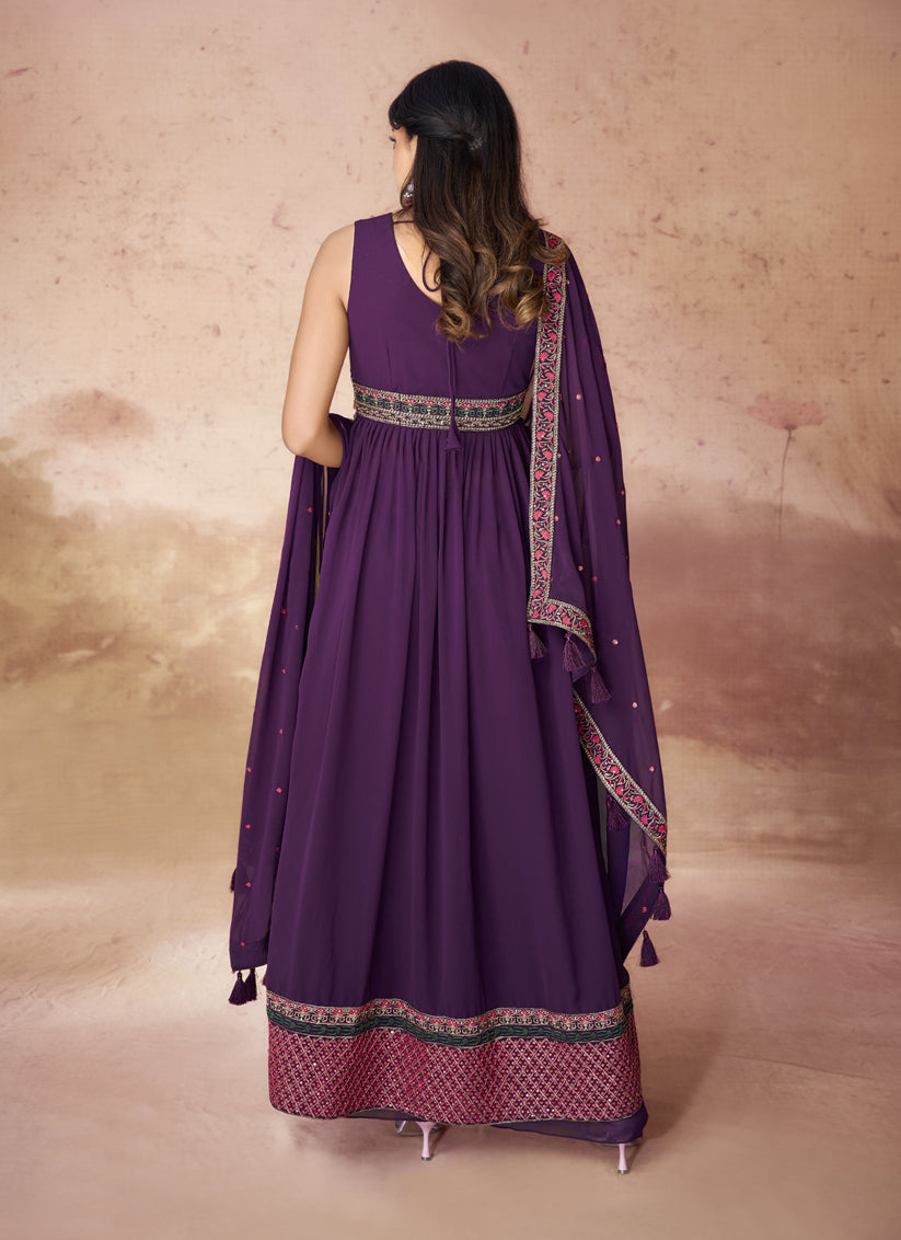 Wine Georgette Readymade Palazzo Kameez