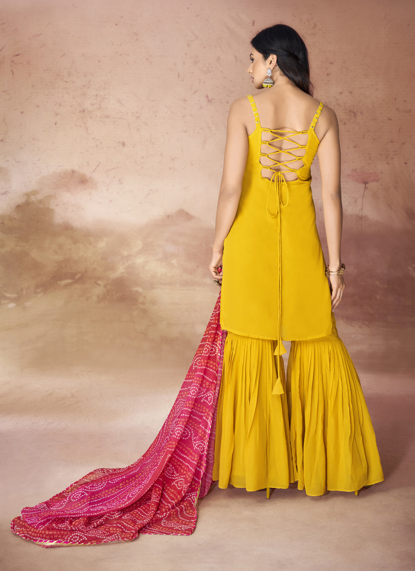 Mustard Georgette Readymade Sarara Kameez