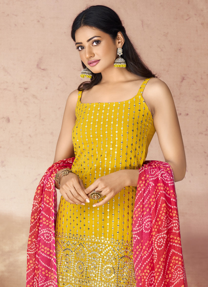 Mustard Georgette Readymade Sarara Kameez