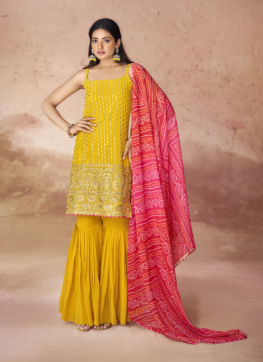 Mustard Georgette Readymade Sarara Kameez