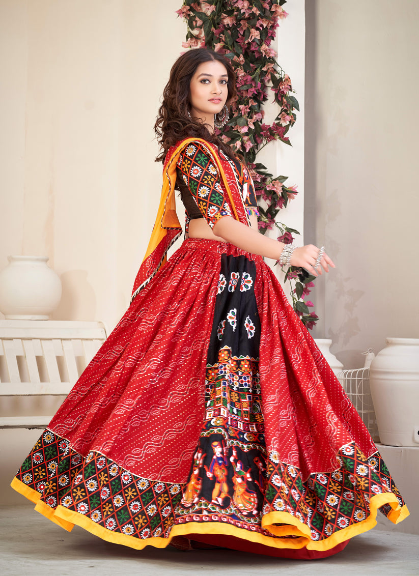 Hot Red Cotton Silk Navratri Special Chaniya Choli