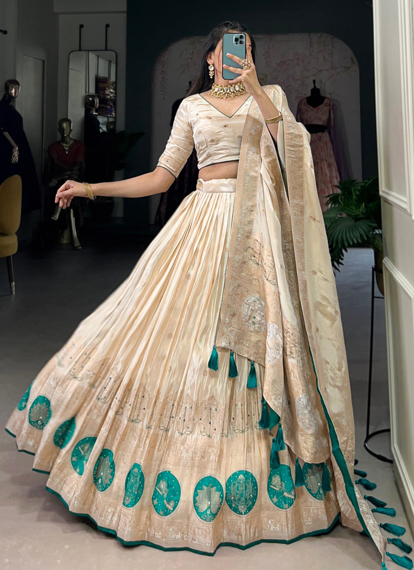 Cream & Sky Pure Shimmer Navratri Special Chaniya Choli