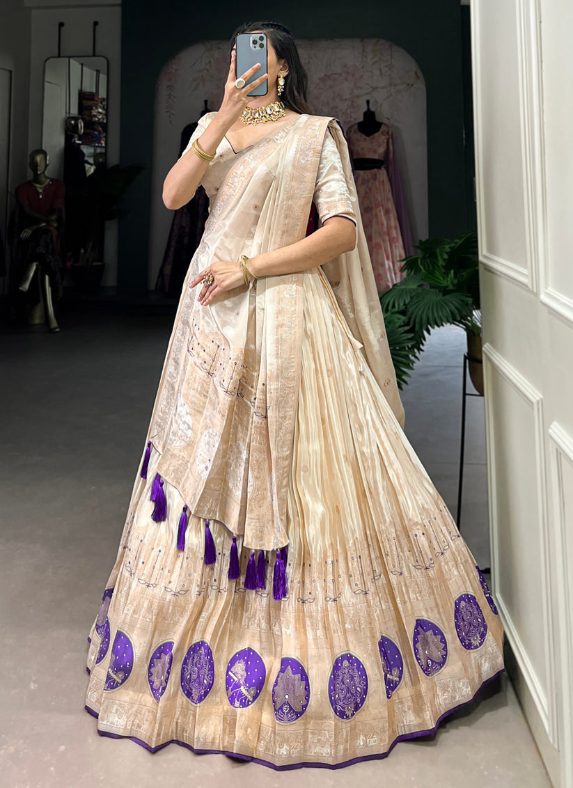 Cream & Purple Pure Shimmer Navratri Special Chaniya Choli