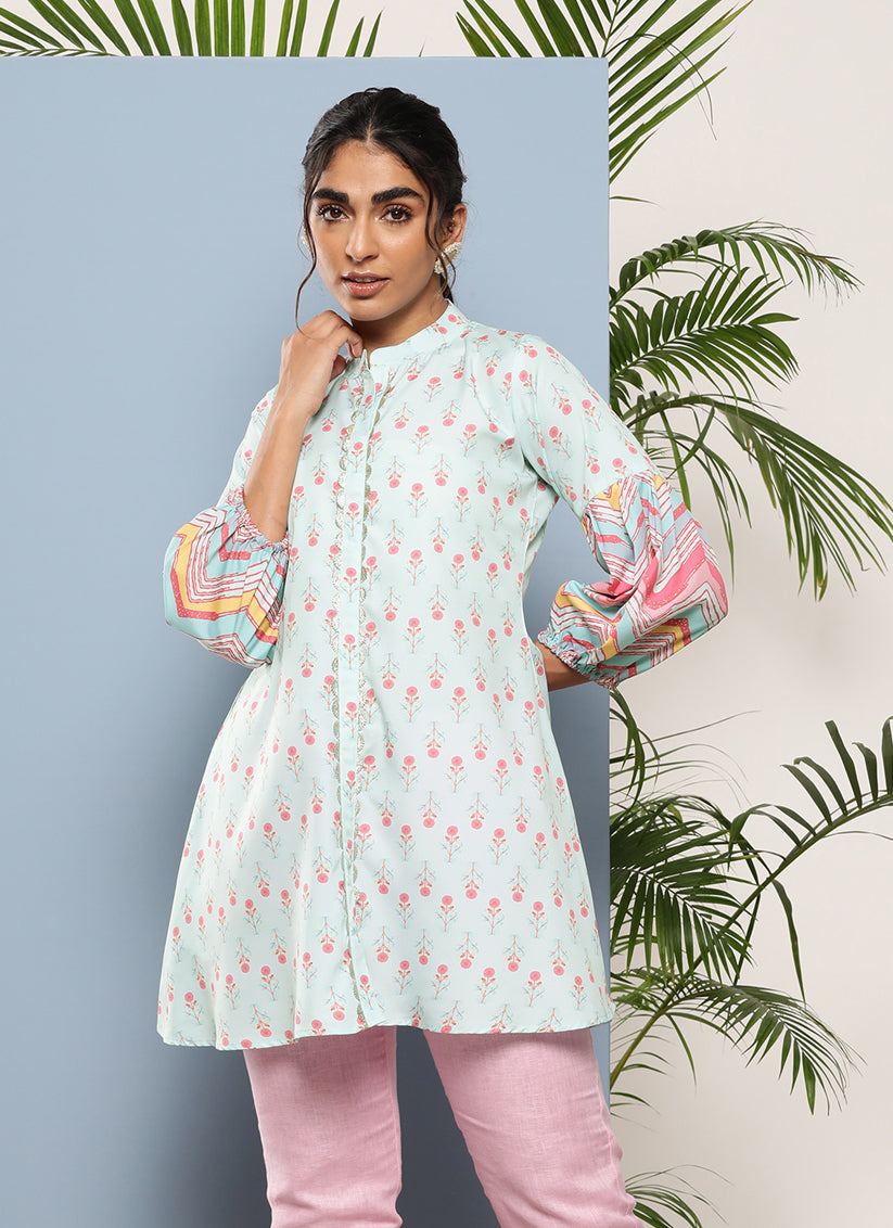 Mint Green Crepe Printed Tunic