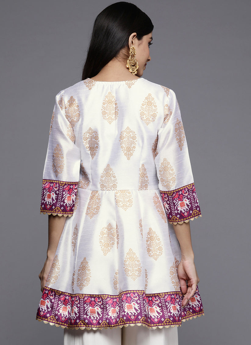 White Poly Silk Printed Tunic