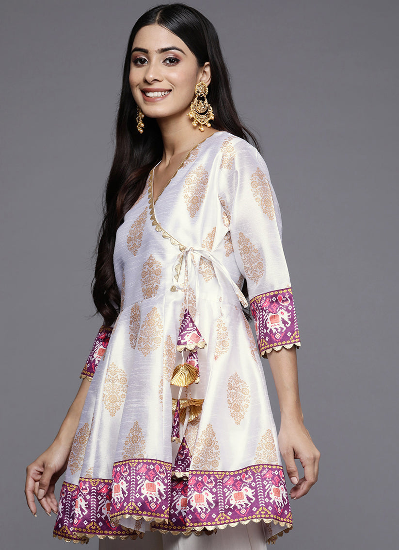 White Poly Silk Printed Tunic