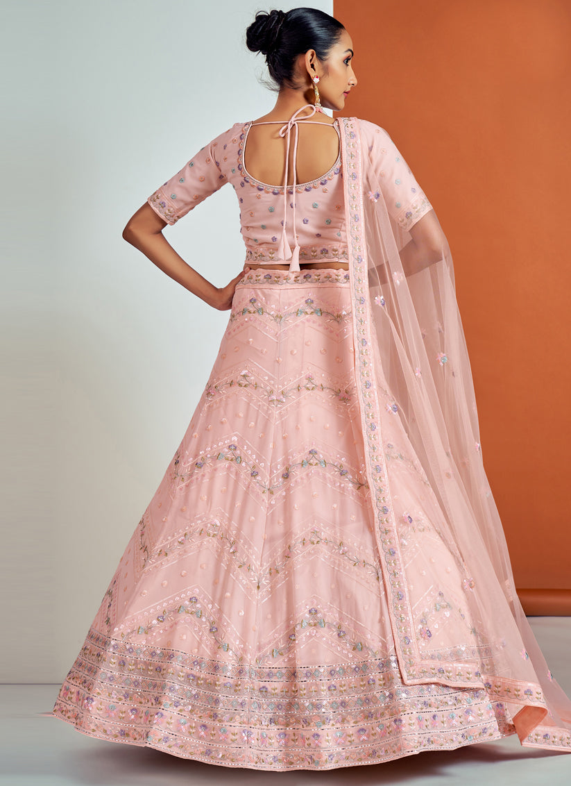 Blush Pink Georgette Embroidered Designer Lehenga Choli