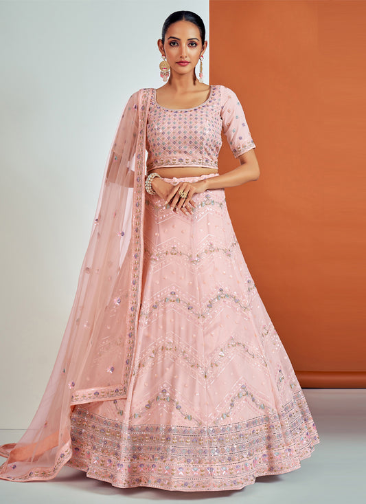 Blush Pink Georgette Embroidered Designer Lehenga Choli