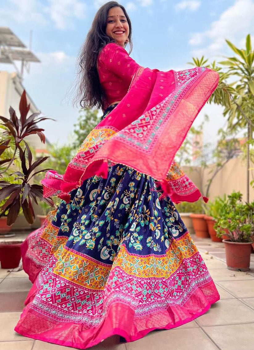 Blue Dola Silk Printed Chaniya Choli