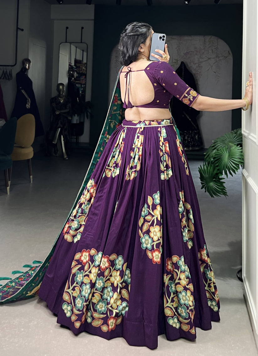 Purple Tussar Silk Printed Navratri Special Chaniya Choli