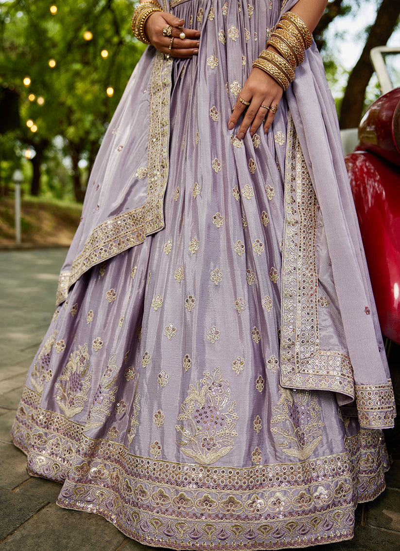 Mauve Faux Chiffon Embroidered Designer Lehenga Choli