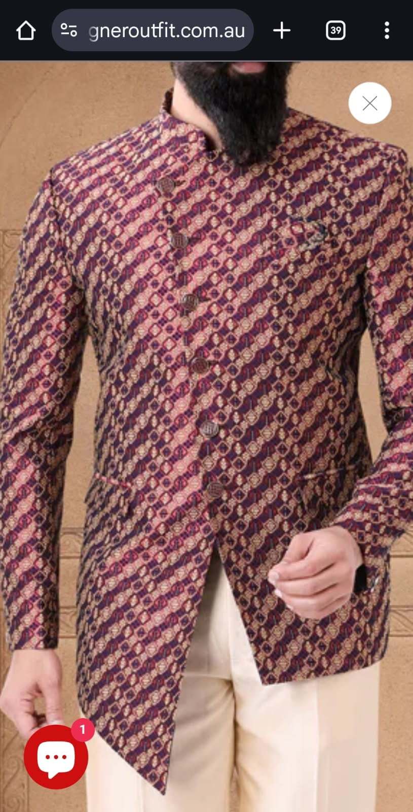 Peach Embroidered Men's Sherwani