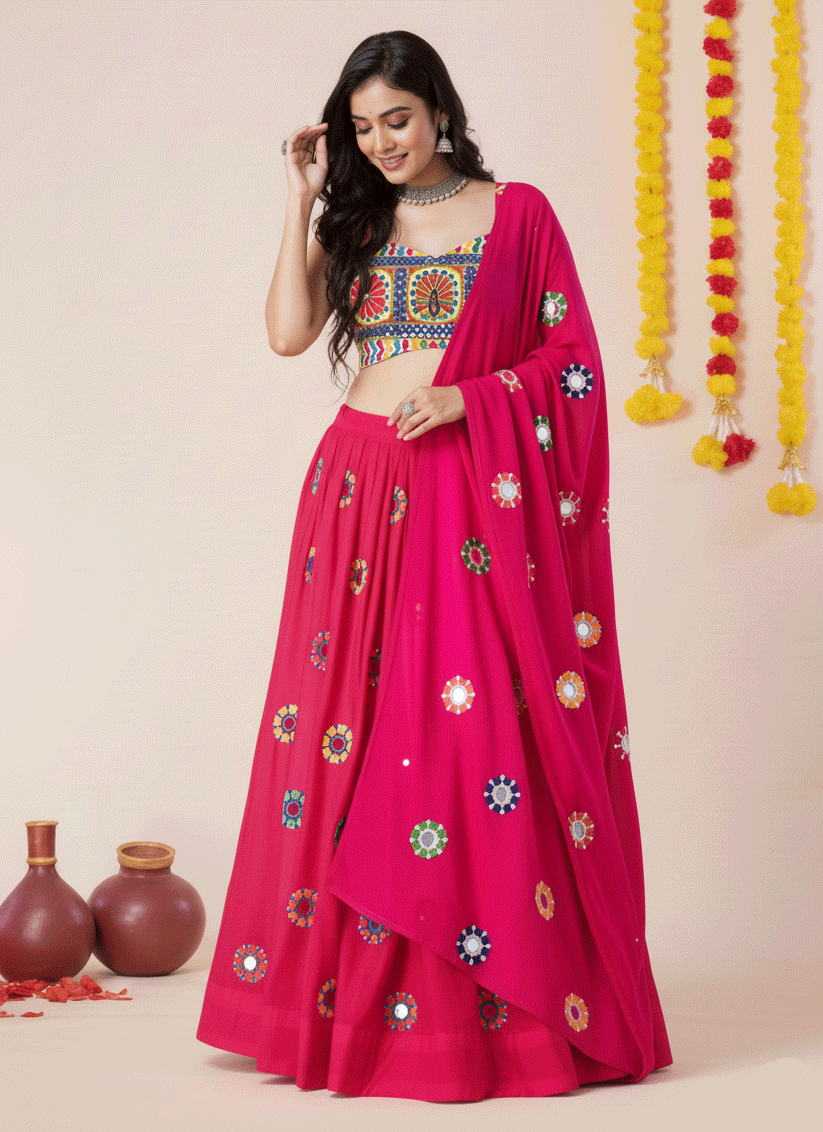 Premium Hot Pink Rayon Chaniya Choli for Garba & Navratri