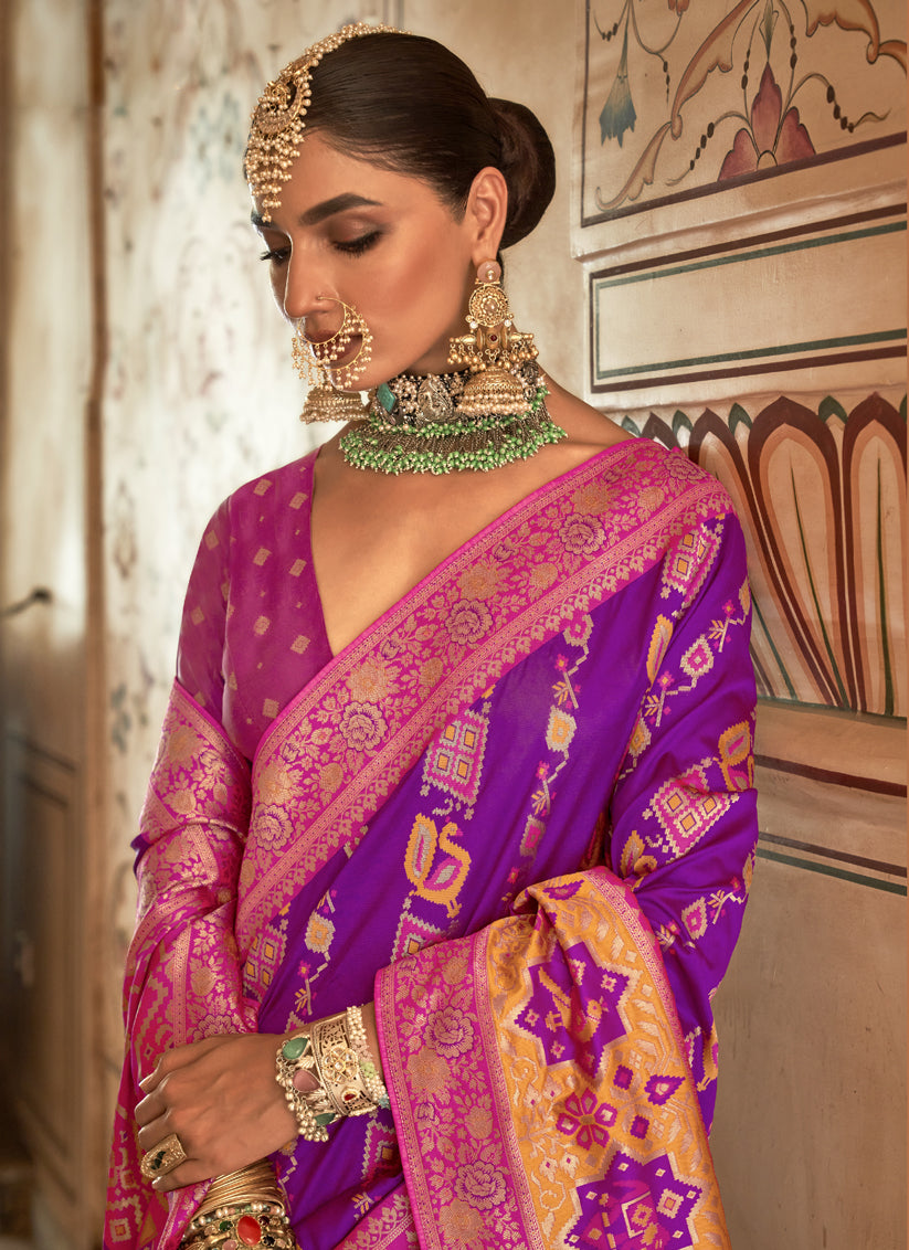 Magenta Silk Banarasi Brocade Woven Wedding Saree