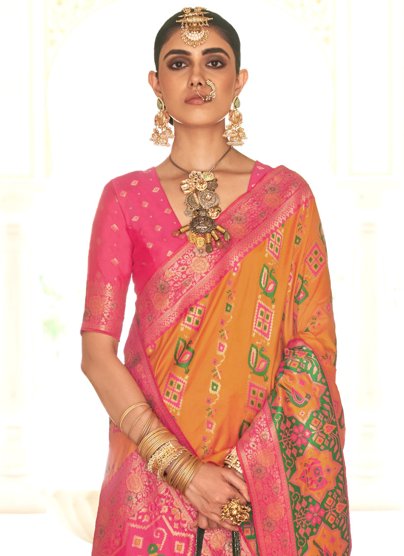 Golden Yellow Silk Banarasi Brocade Woven Wedding Saree