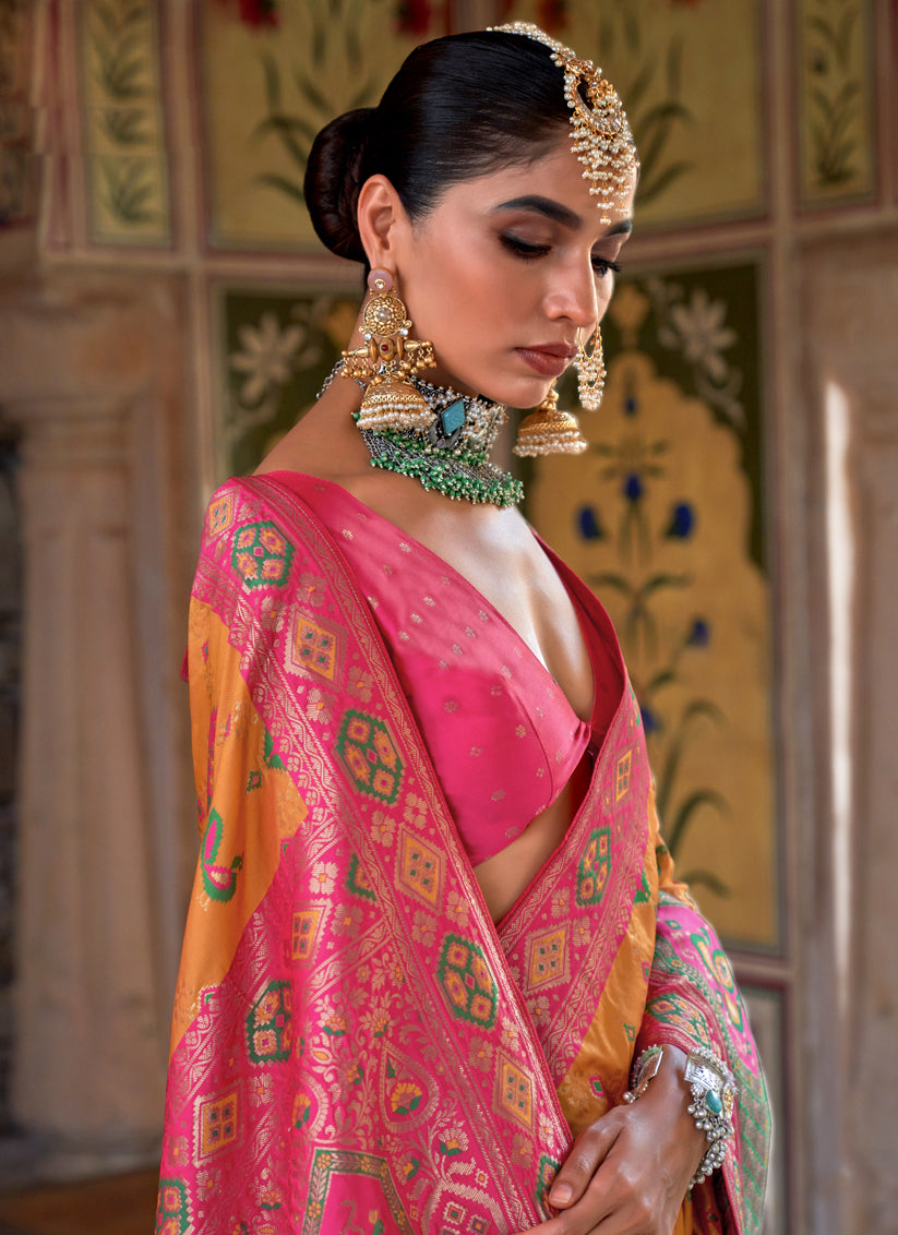 Golden Yellow Silk Banarasi Brocade Woven Wedding Saree