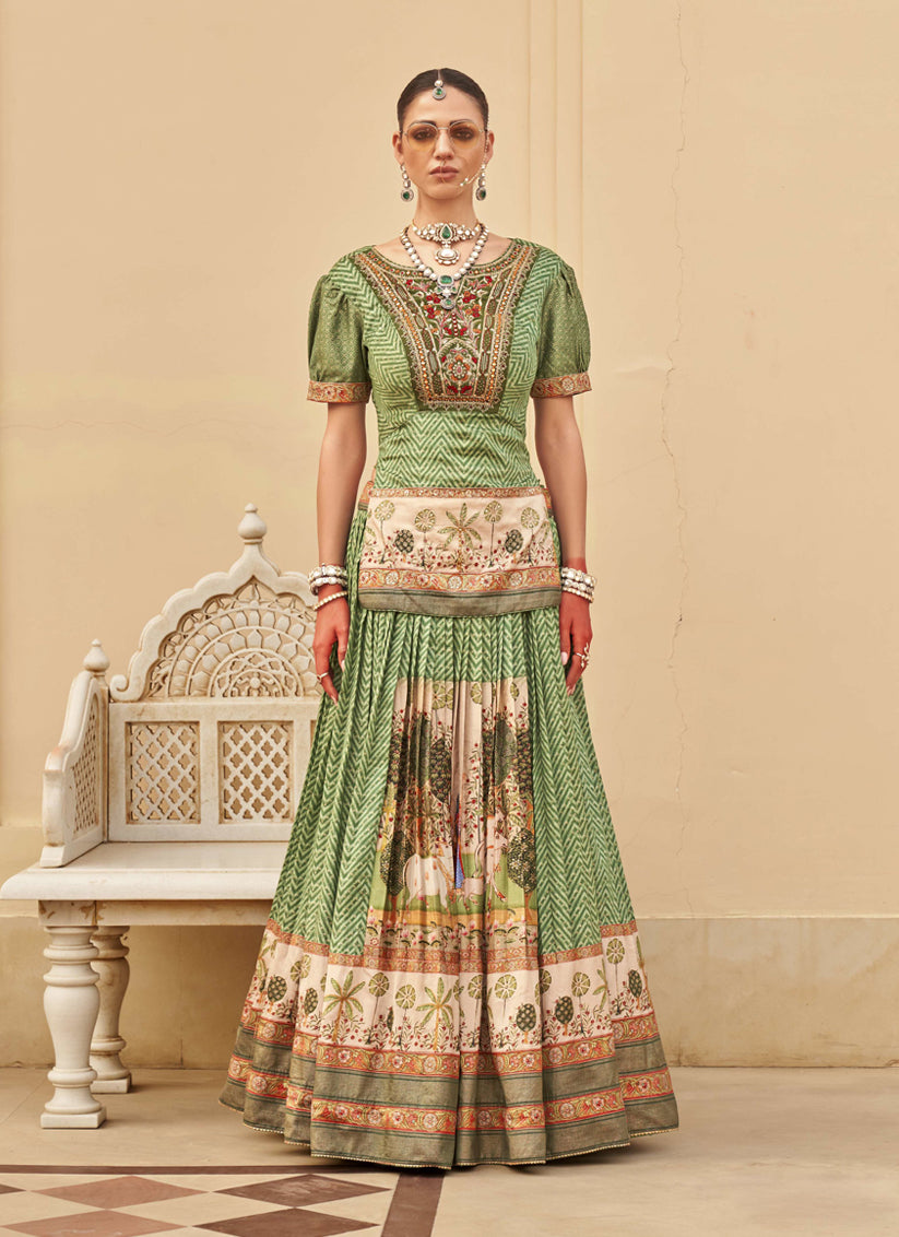 Forest Green Viscose Silk Designer Lehenga Choli Set