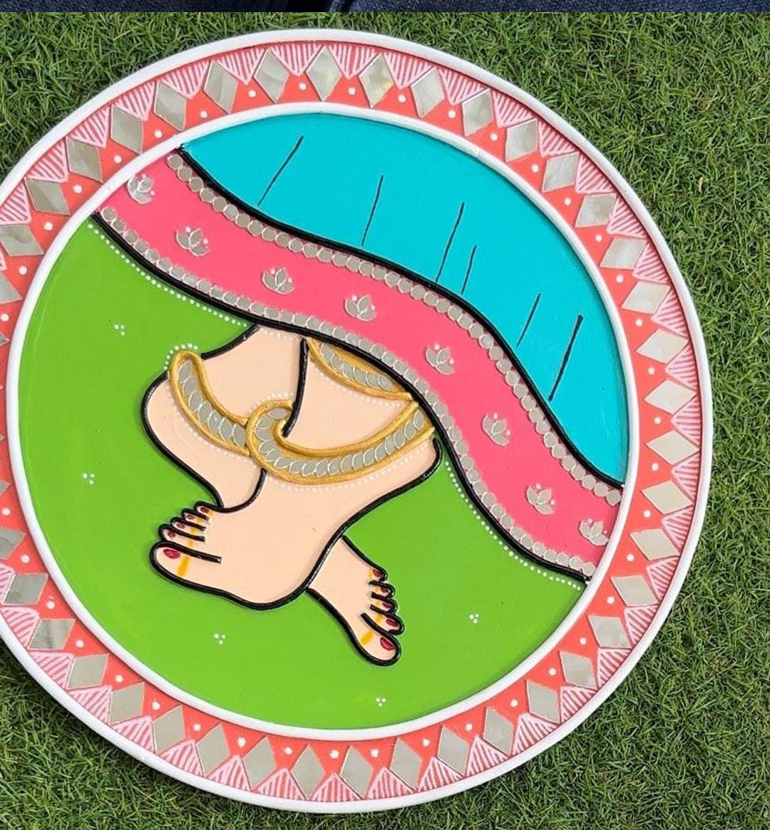 Radha Feet Handmade Traditional Lippan Art Wall Plate