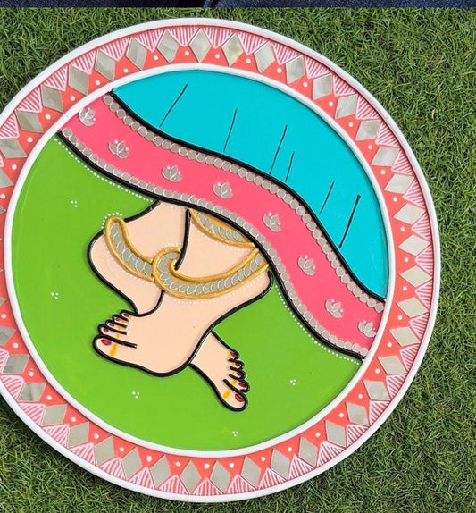 Radha Feet Handmade Traditional Lippan Art Wall Plate