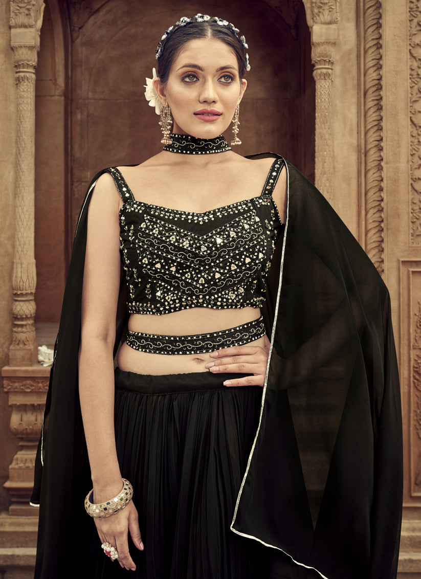 Black Faux Georgette Lehenga Choli for Sangeet