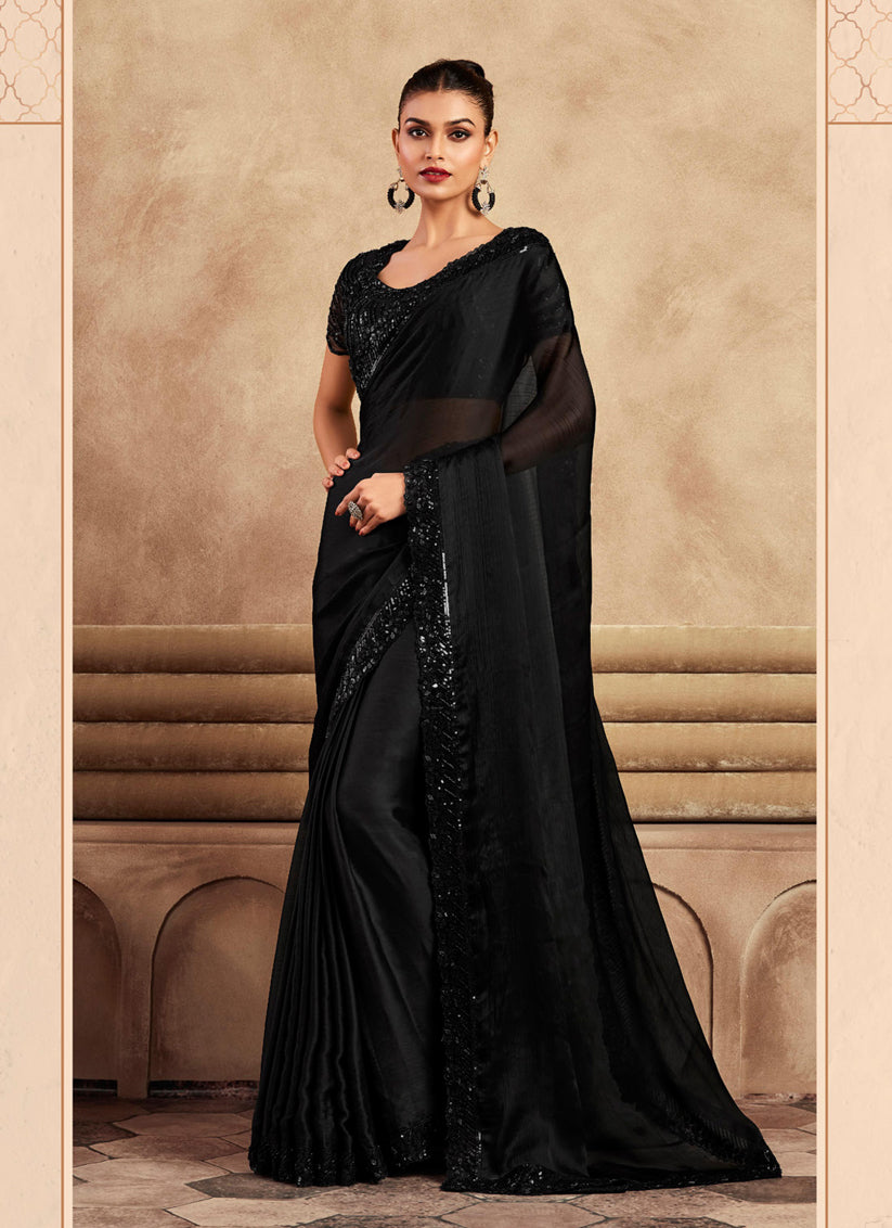 Black Chiffon Saree with Embroidered Blouse