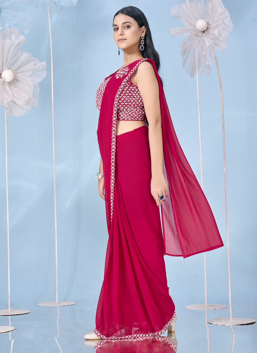 Magenta Embellished Motif Ready to Wear Saree