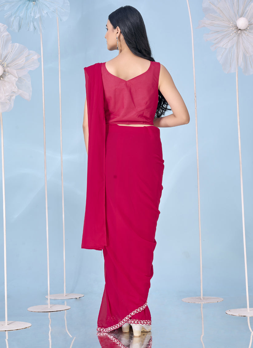 Magenta Embellished Motif Ready to Wear Saree