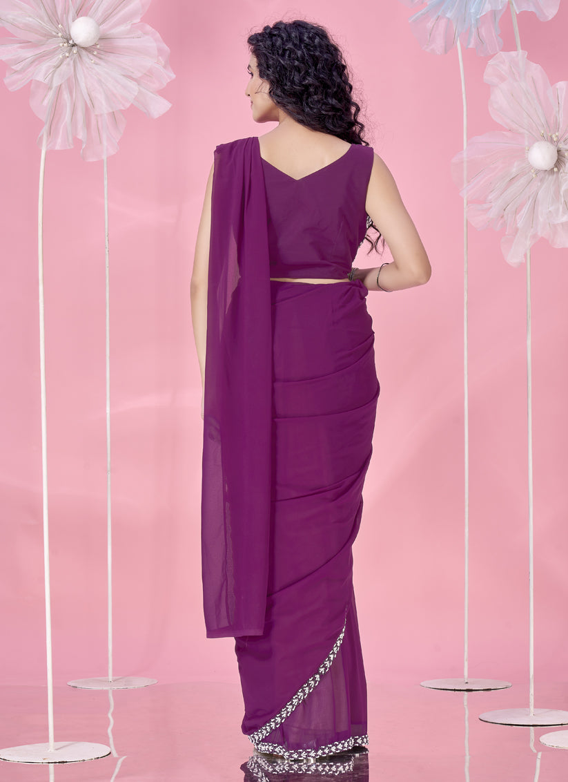 Burnt Burgundy Embellished Motif Ready to Wear Saree