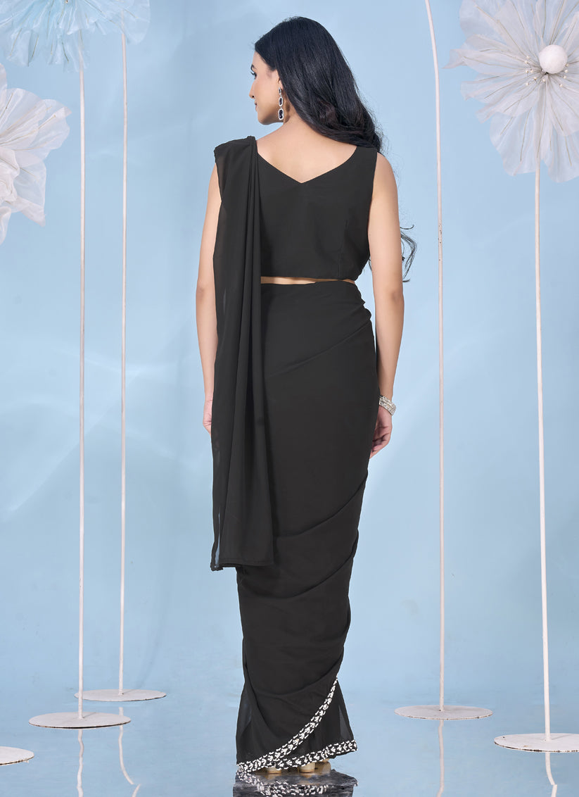 Black Embellished Motif Ready to Wear Saree