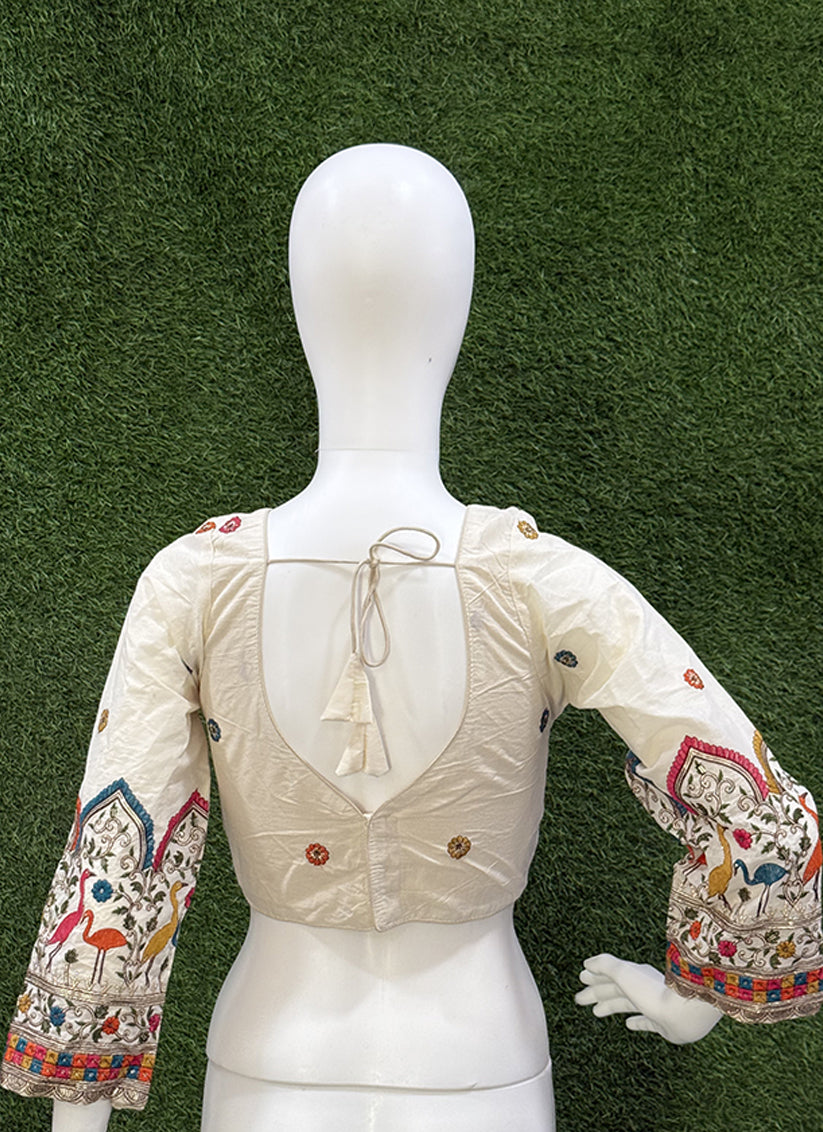 Cream Cotton Embroidered Readymade Blouse