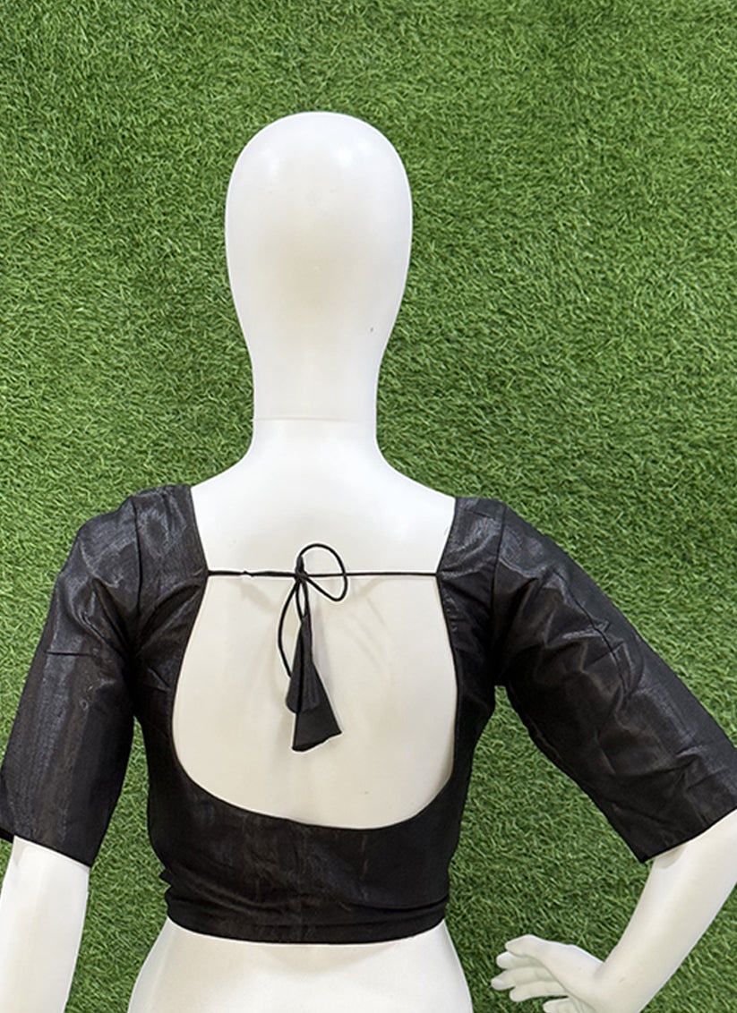 Black Silk Weaving Print Readymade Blouse