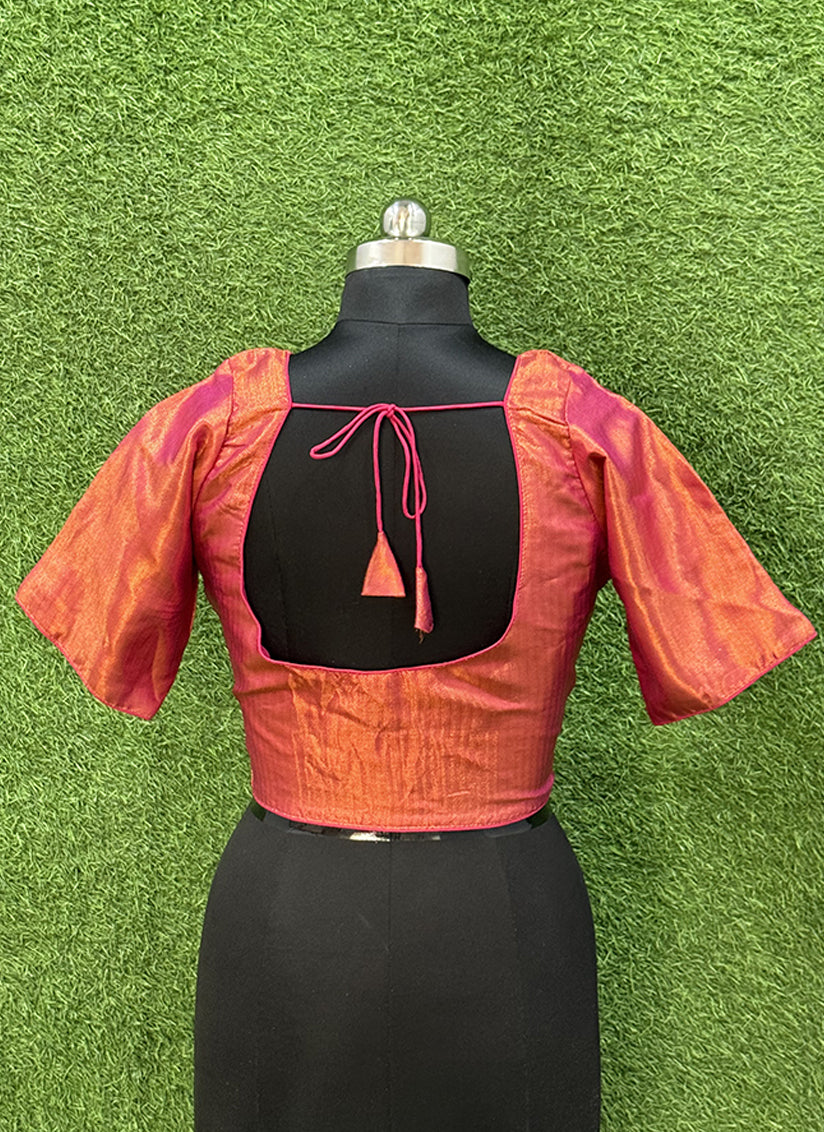 Vibrant pink silk weaving print readymade blouse